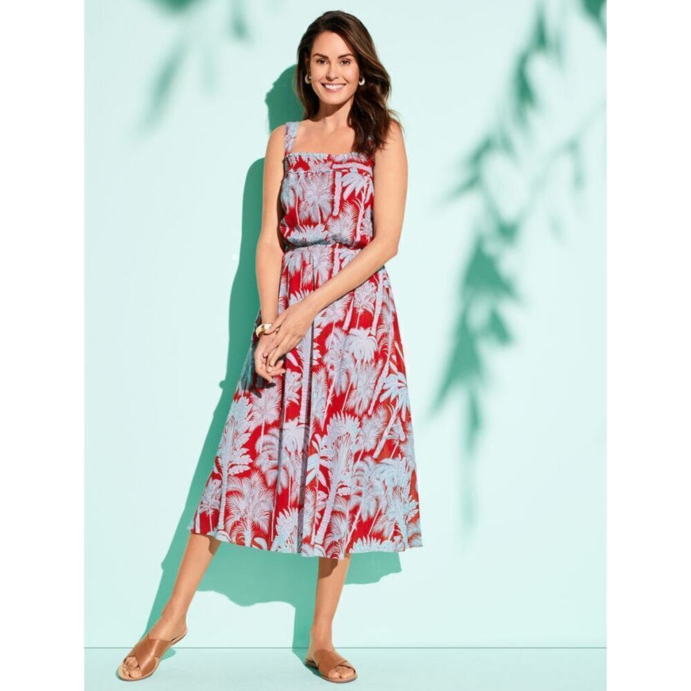 Talbots Oasis Palm Voile Fit and Flare Dress sz 12 lined resort vacation nwt - Picture 1 of 12